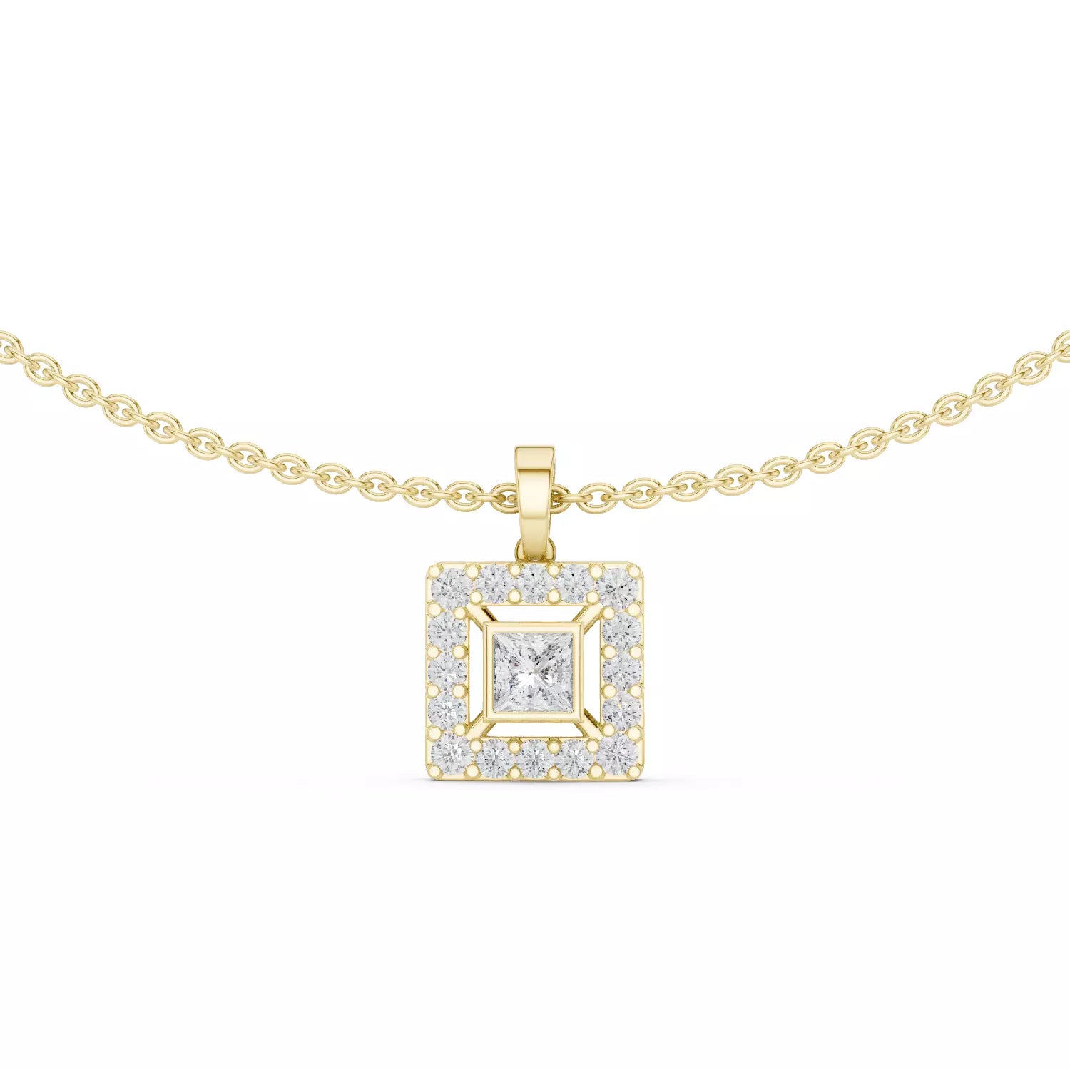 Princess Cut Diamond Halo Pendant Necklace