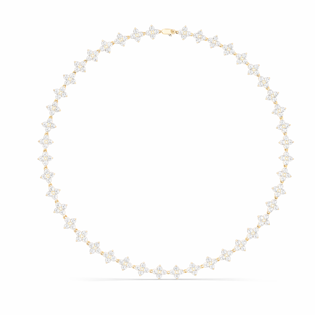 Floral Round Diamond Tennis Necklace For Women