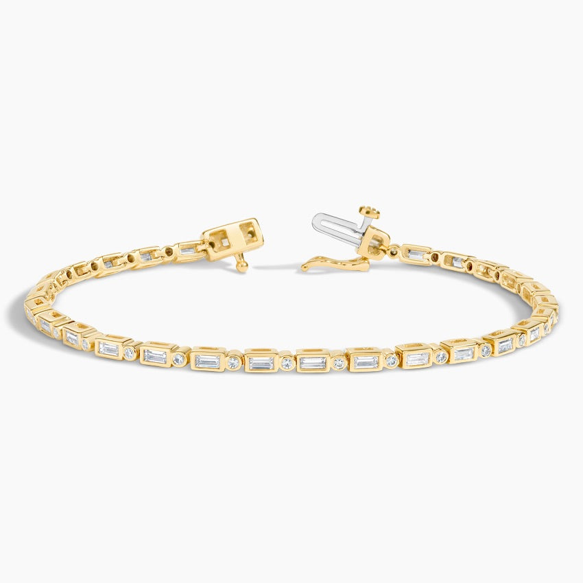 Baguette & Round Cut Diamond Bezel set Tennis Bracelet