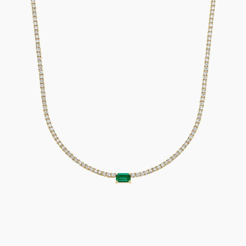 Emerald Ruby Green Center Stone Solitaire Tennis Necklace