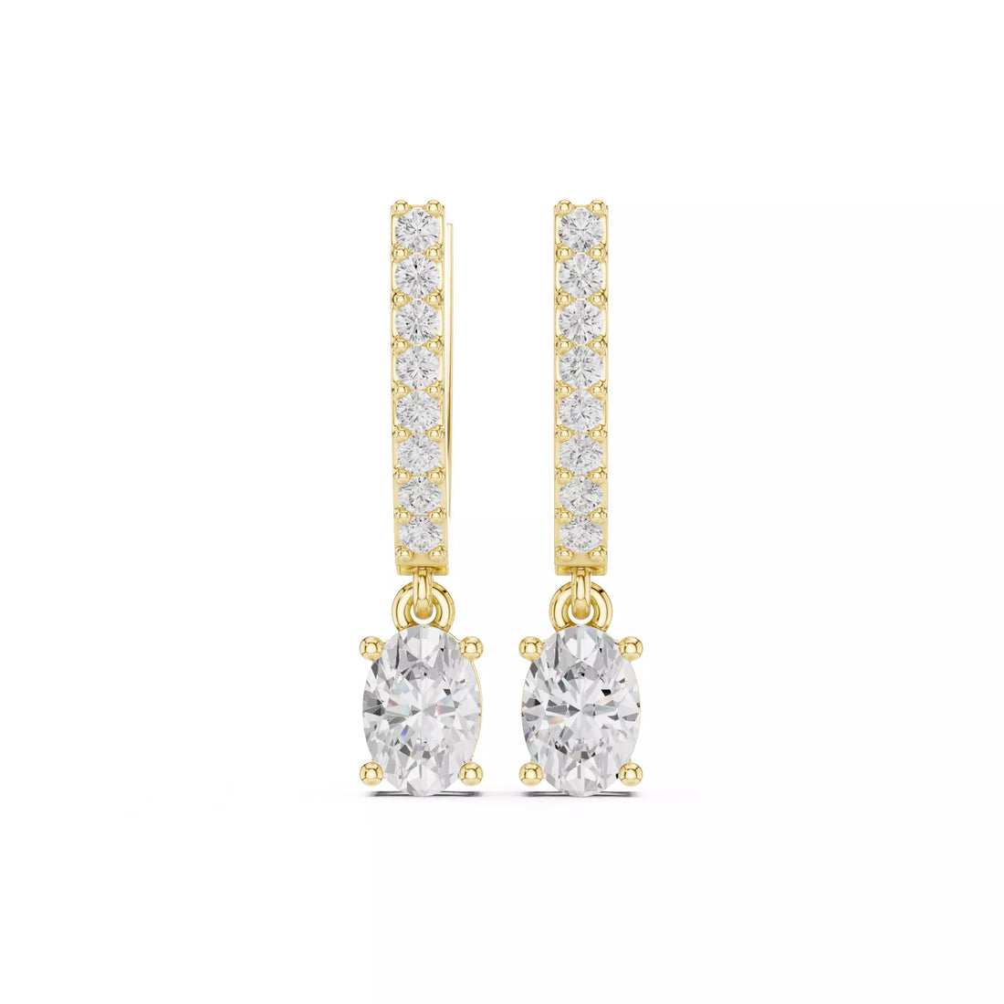 Oval Diamond Drop Earrings with Pavé Bar Setting