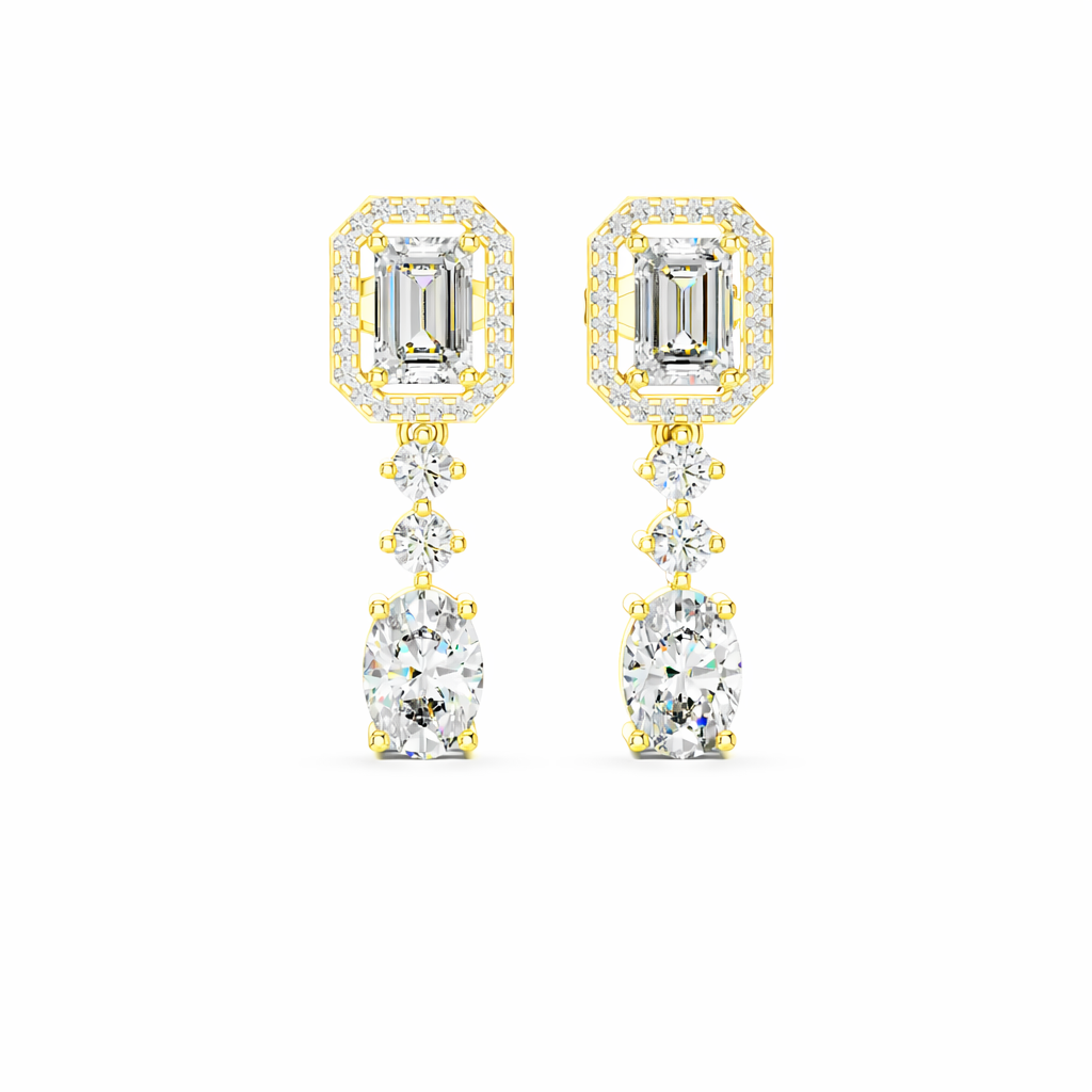 Emerald and Oval Diamond Drop Statement Earrings