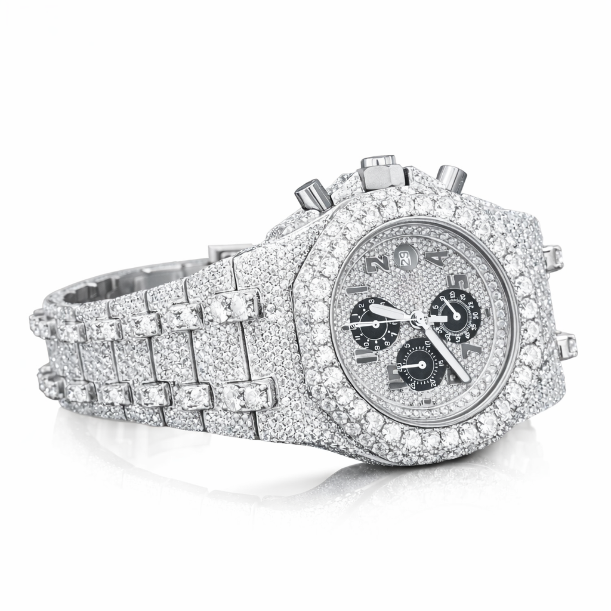 Moissanite Diamond Chronograph Two Tone Watch With Silver,Gold, Rose Gold