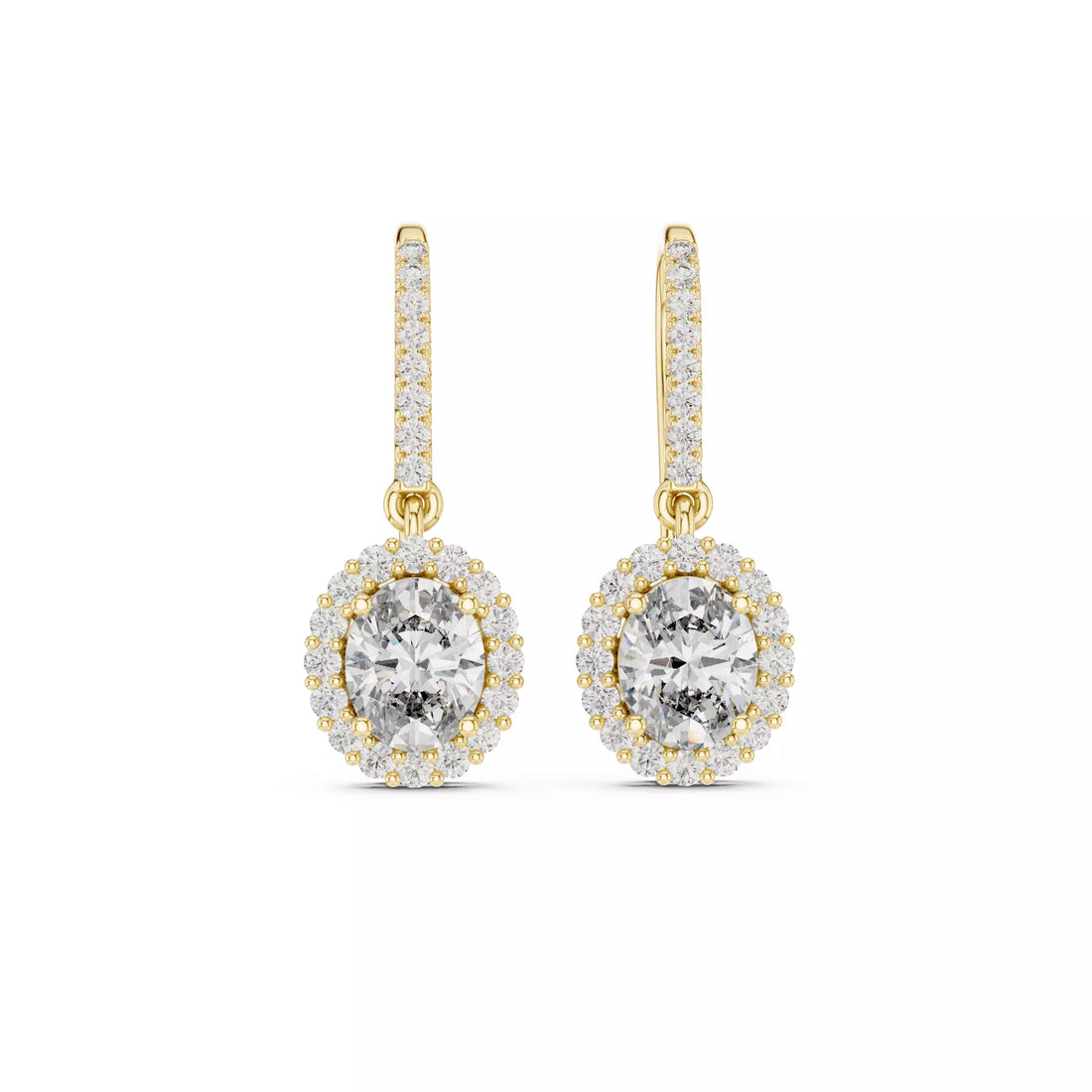 Oval cut Diamond Halo Drop Earrings with Elegant Hook