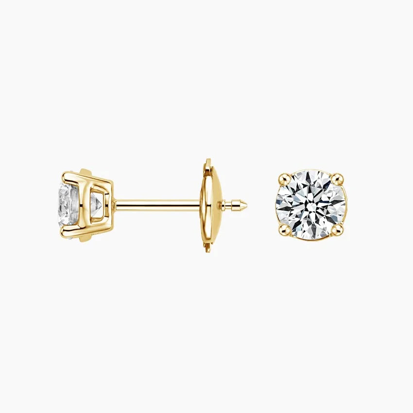 Round Cut Moissanite Diamond Stud Earrings Classic Solitaire Gold