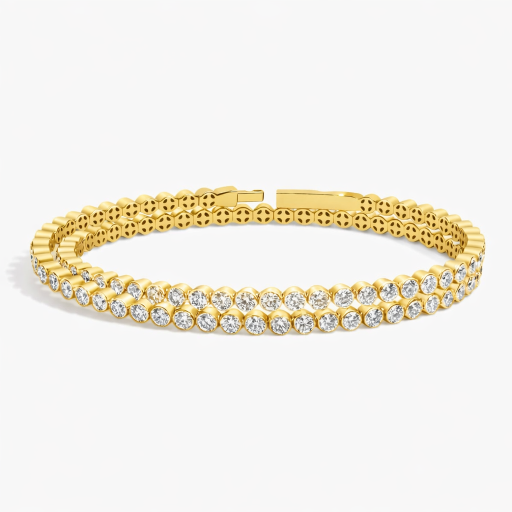 Luxury Double Row Round Diamond Tennis Bracelet For Women