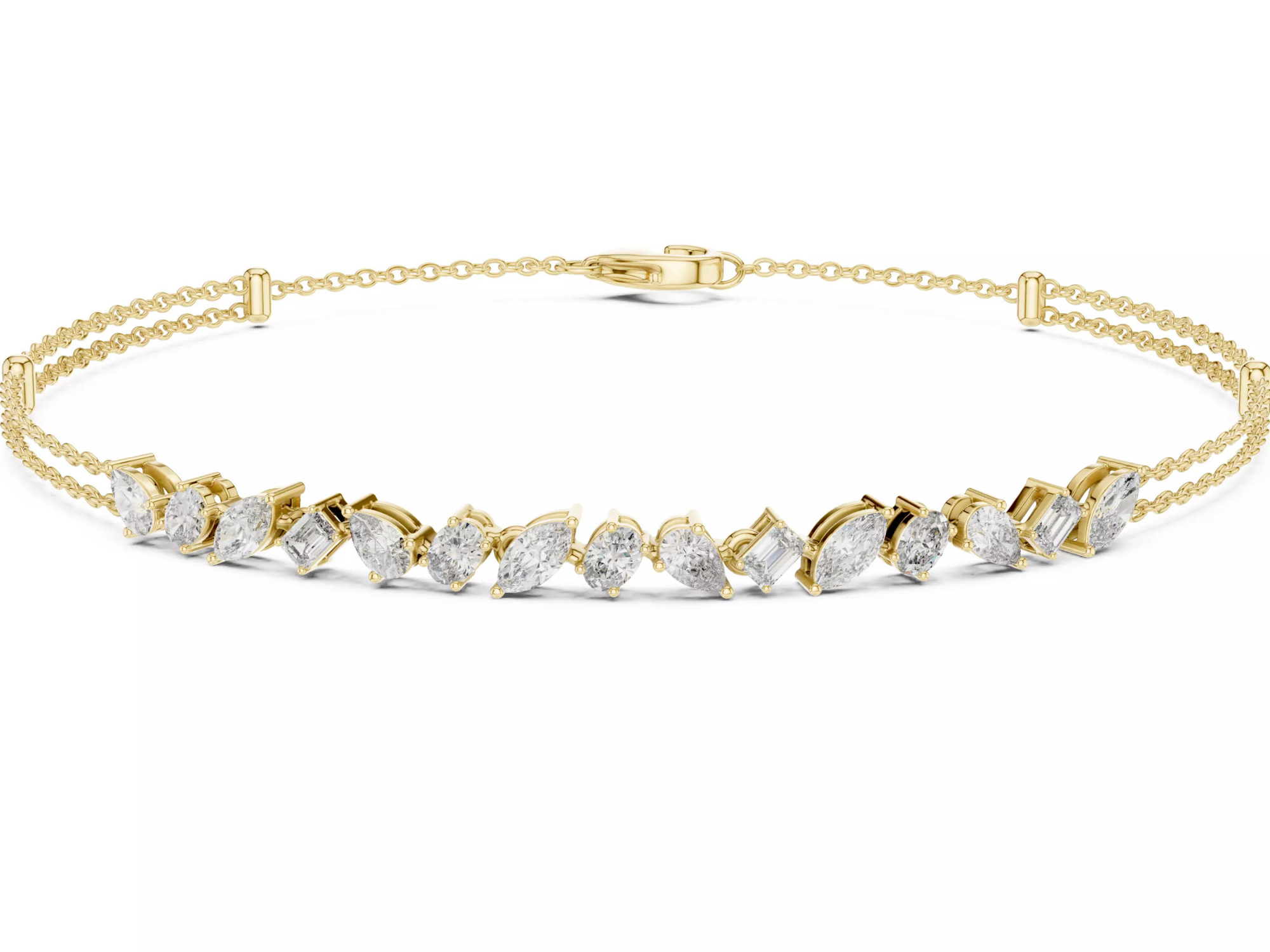 Multi Shape Diamond Bar Chain Bracelet Fine Jewelry