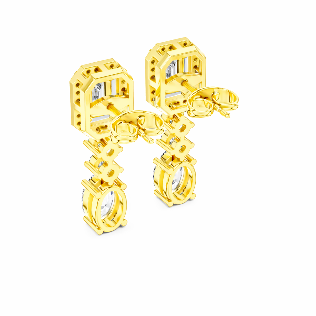 Emerald and Oval Diamond Drop Statement Earrings
