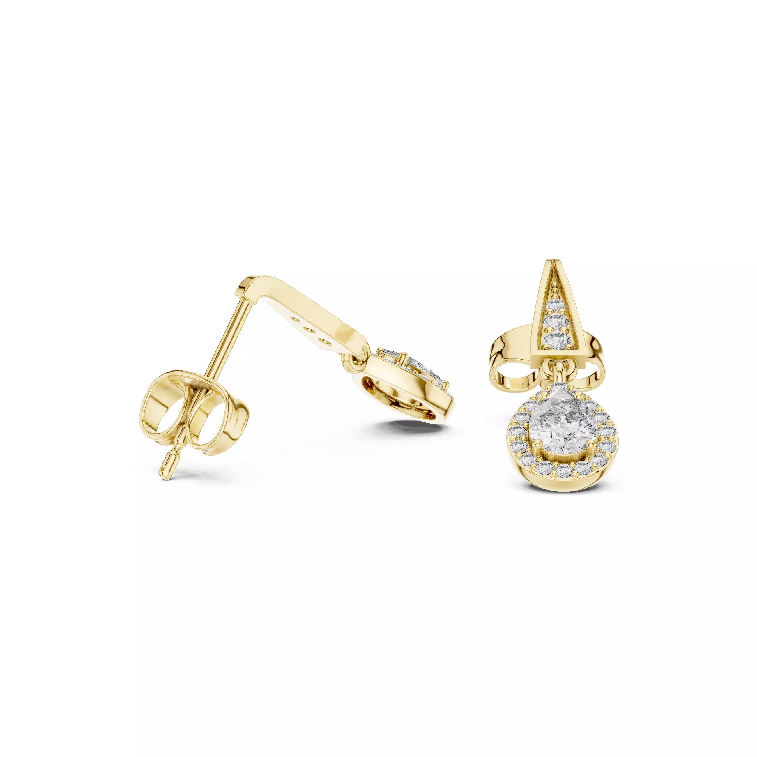 Pear Halo Diamond Drop Earrings with Modern Detail