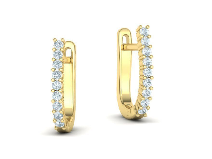 Round Cut Diamond  U-Shaped Huggie Hoops Earrings