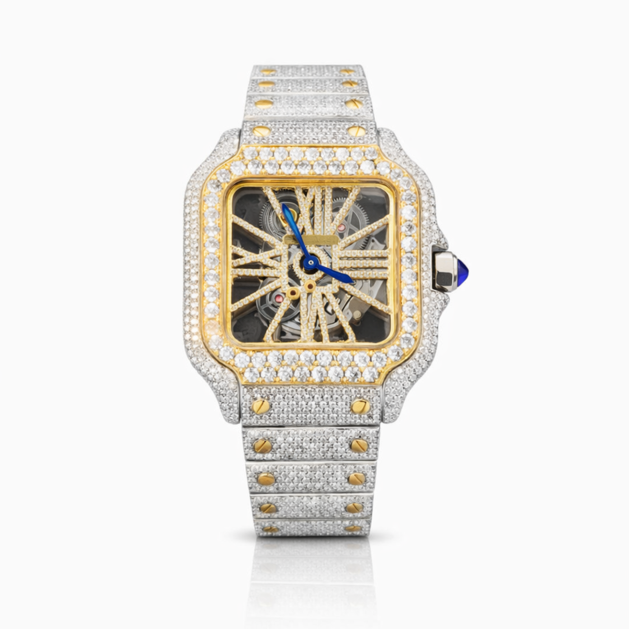 Iced Out Skeleton Square Dial Moissanite Diamond Luxury Watch