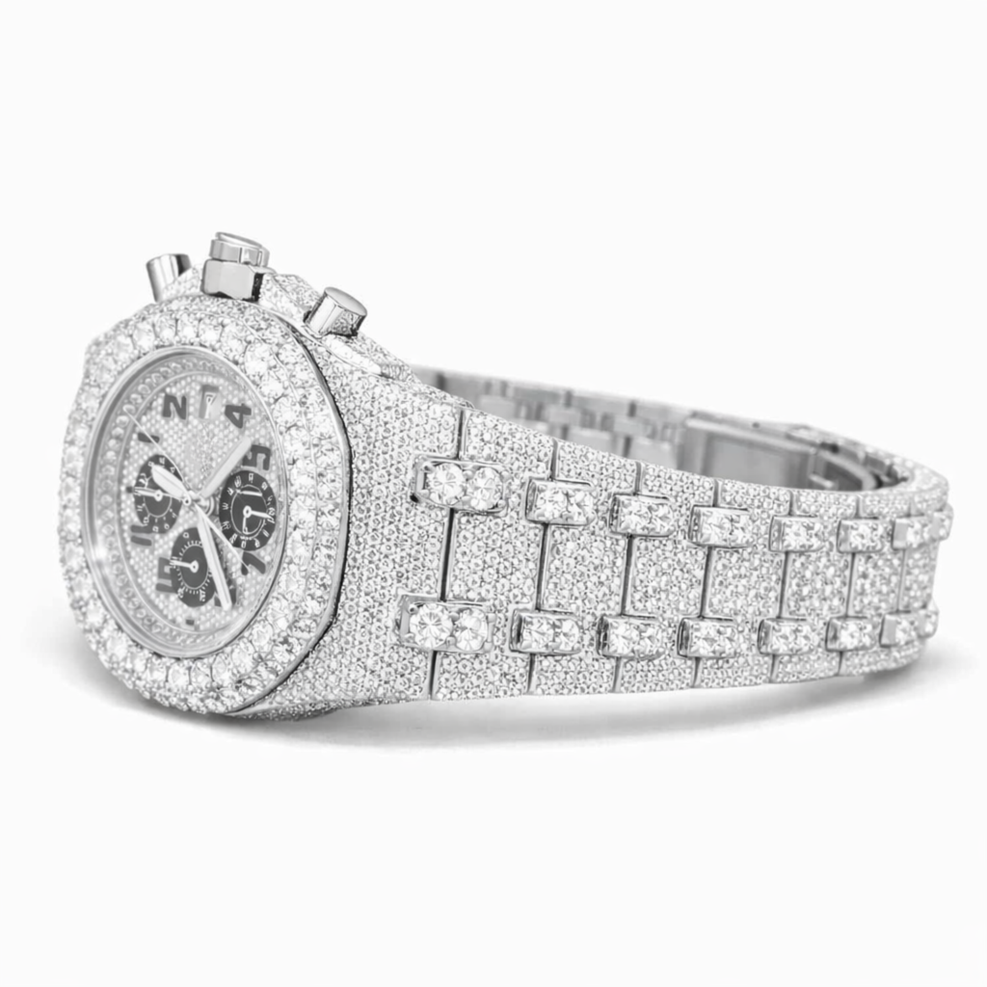 Moissanite Diamond Chronograph Two Tone Watch With Silver,Gold, Rose Gold