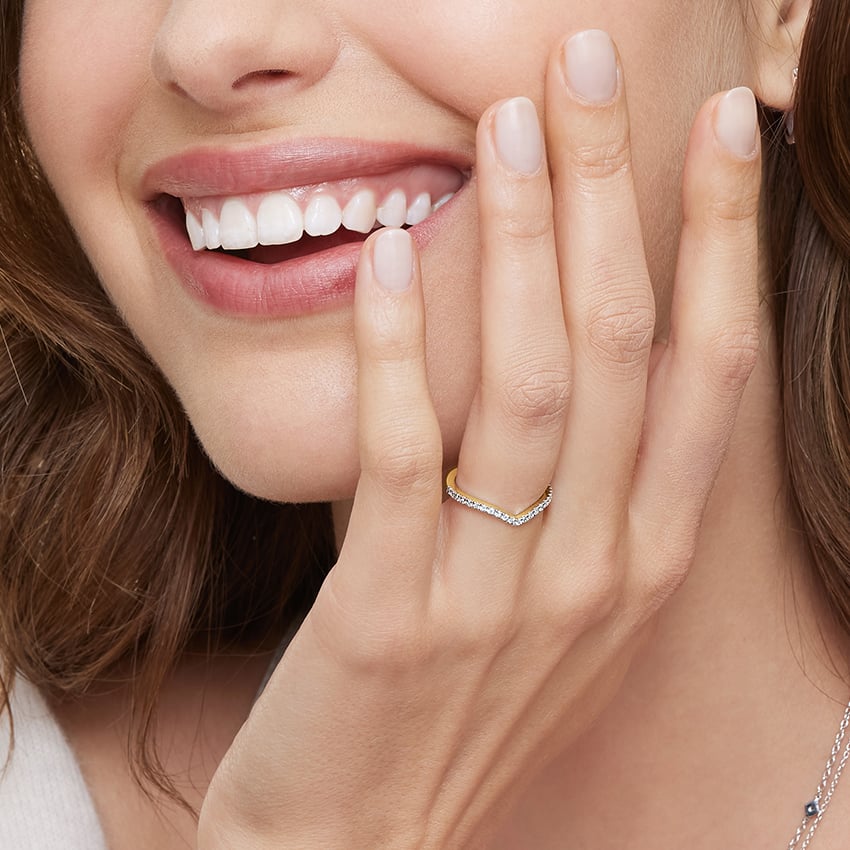 Curved V Shape Diamond Wedding Band for Women