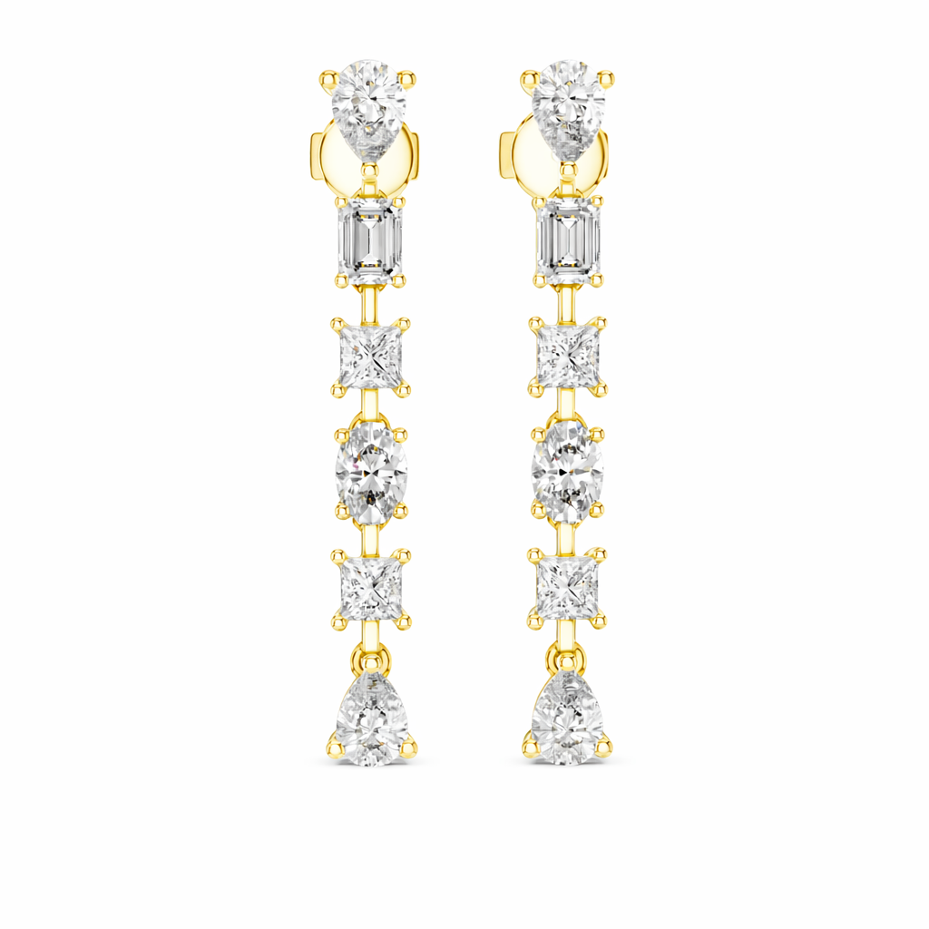 Multi Shape Diamond Long Drop Dangle Earrings