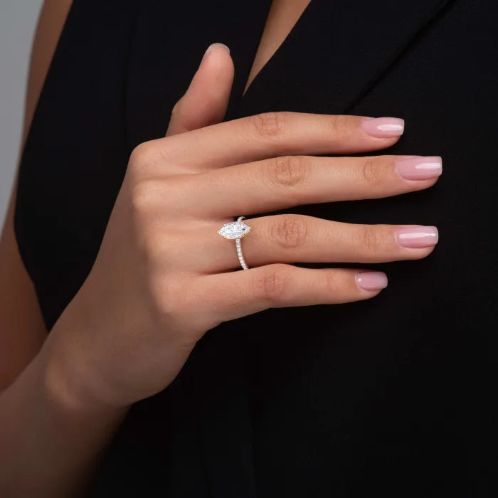 Marquise Cut Diamond Pave Band Solitaire Ring