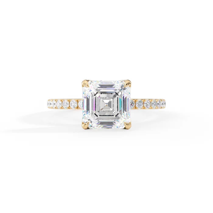 Asscher Cut Engagement Ring with Pave Diamond Band