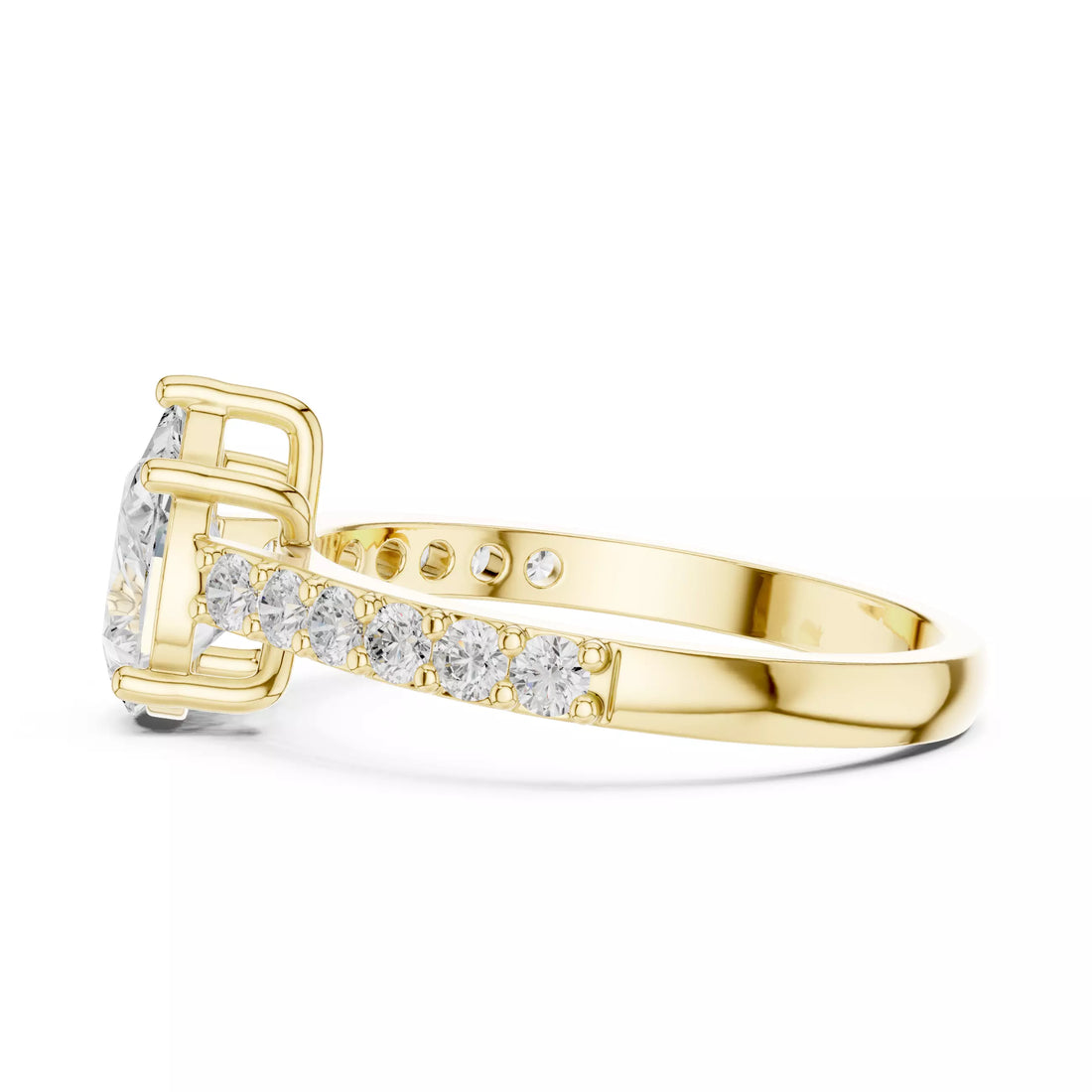 Pear cut Diamond Cathedral Setting Ring with Pavé Band