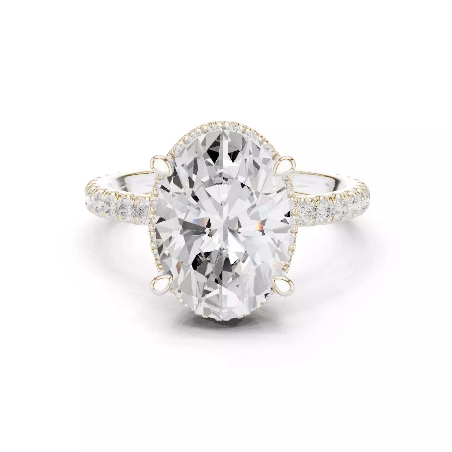 Oval cut Diamond Engagement Ring With Hidden Halo Pave Band