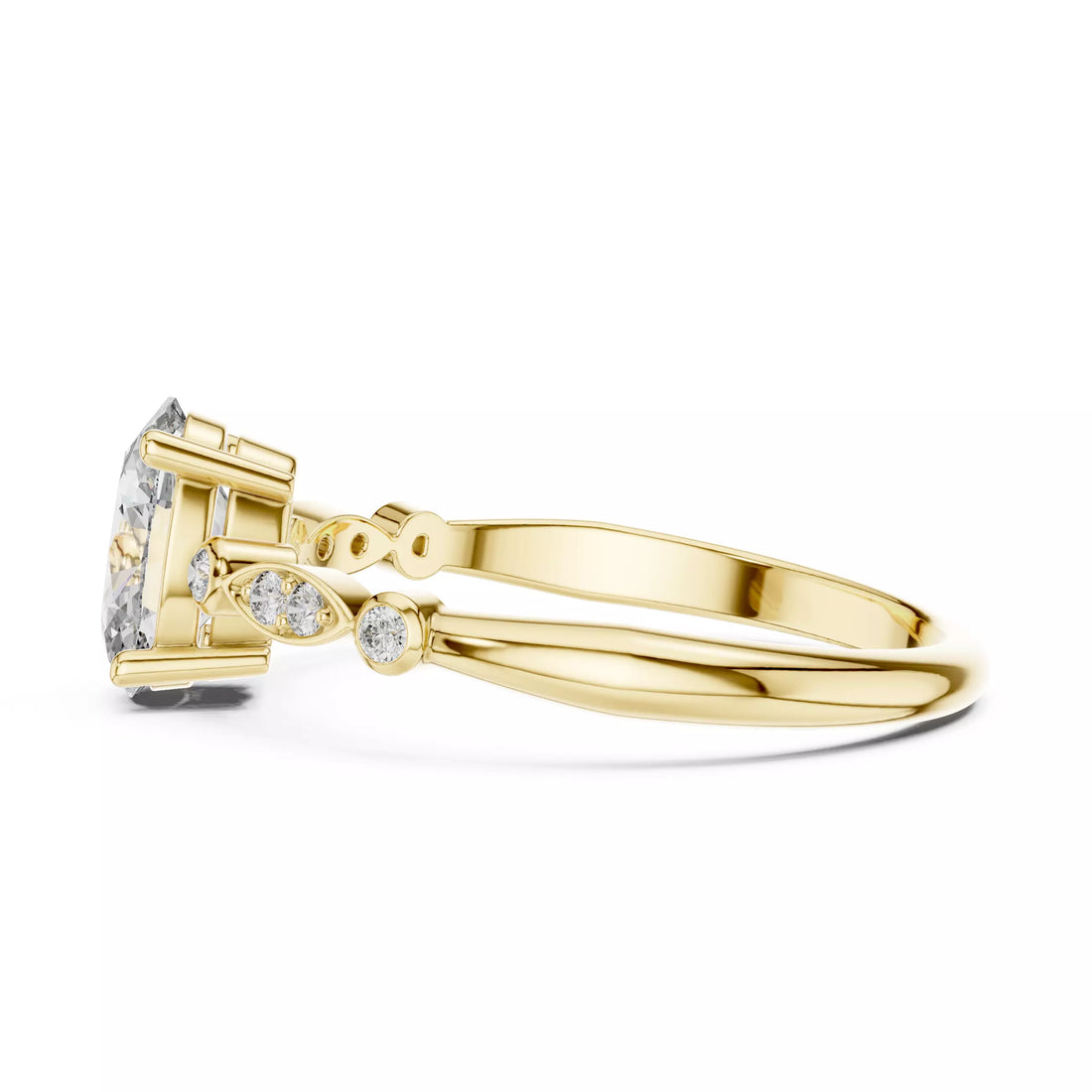 Oval cut Diamond Vintage Leaf Accent Setting Ring