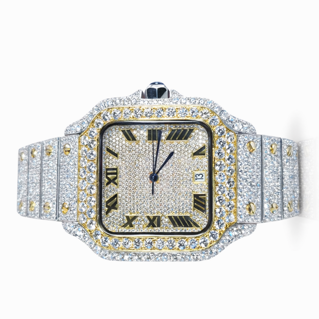Iced Out Moissanite Diamond Luxury Two Tone Watch