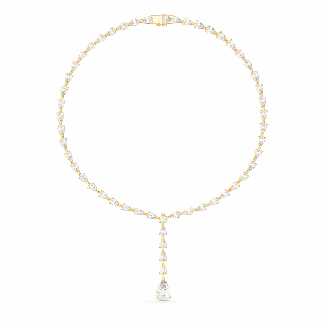 Pear Shape Diamond Drop Tennis Necklace