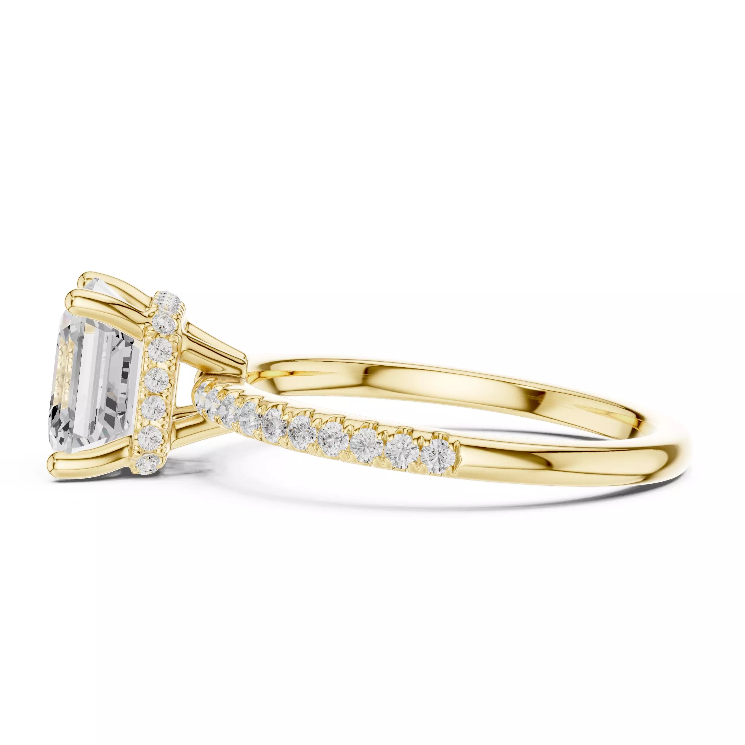 Asscher cut Diamond Engagement Ring Hidden Halo Pave Band