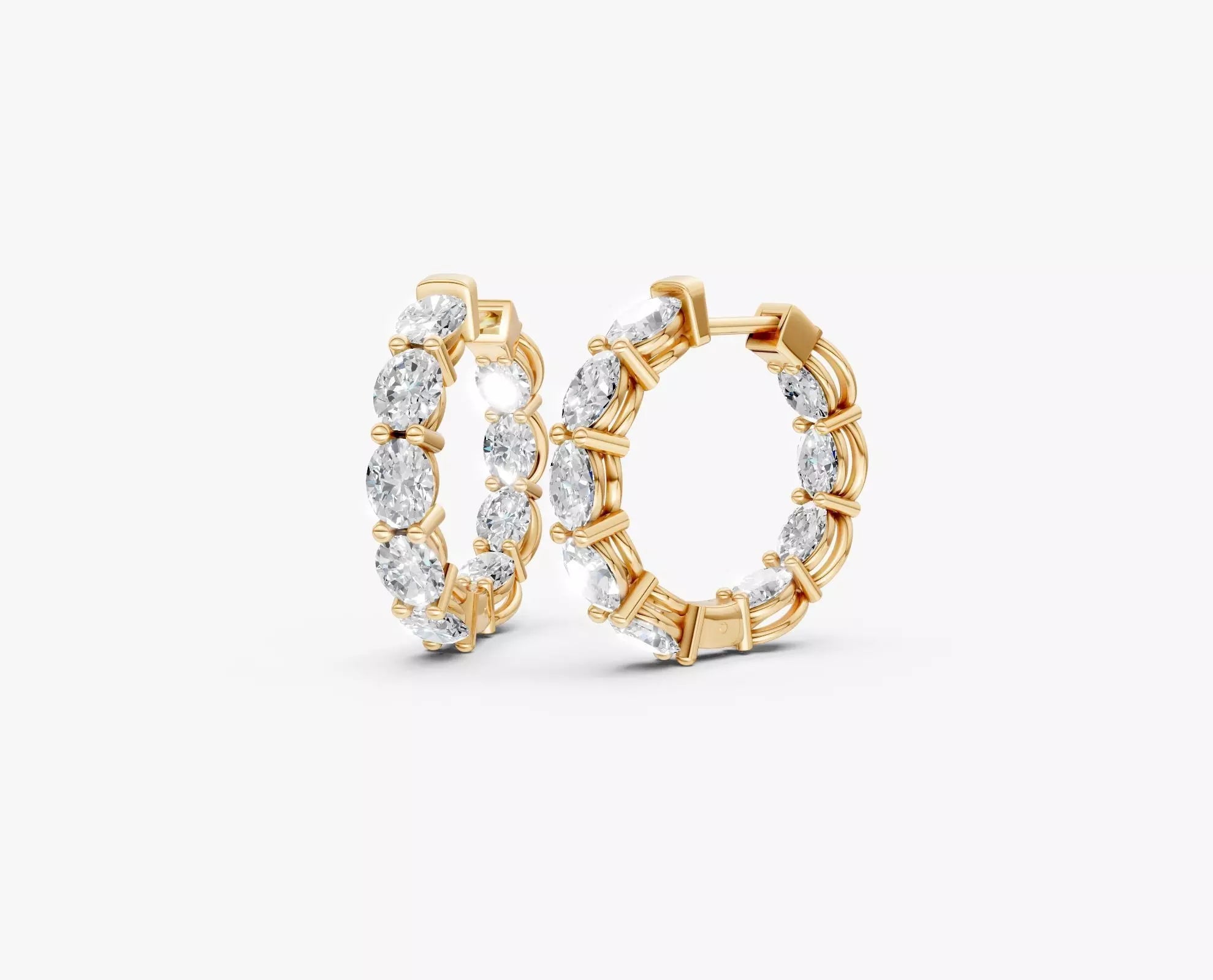 Oval cut Diamond Hoop Earrings in Luxury Prong Setting