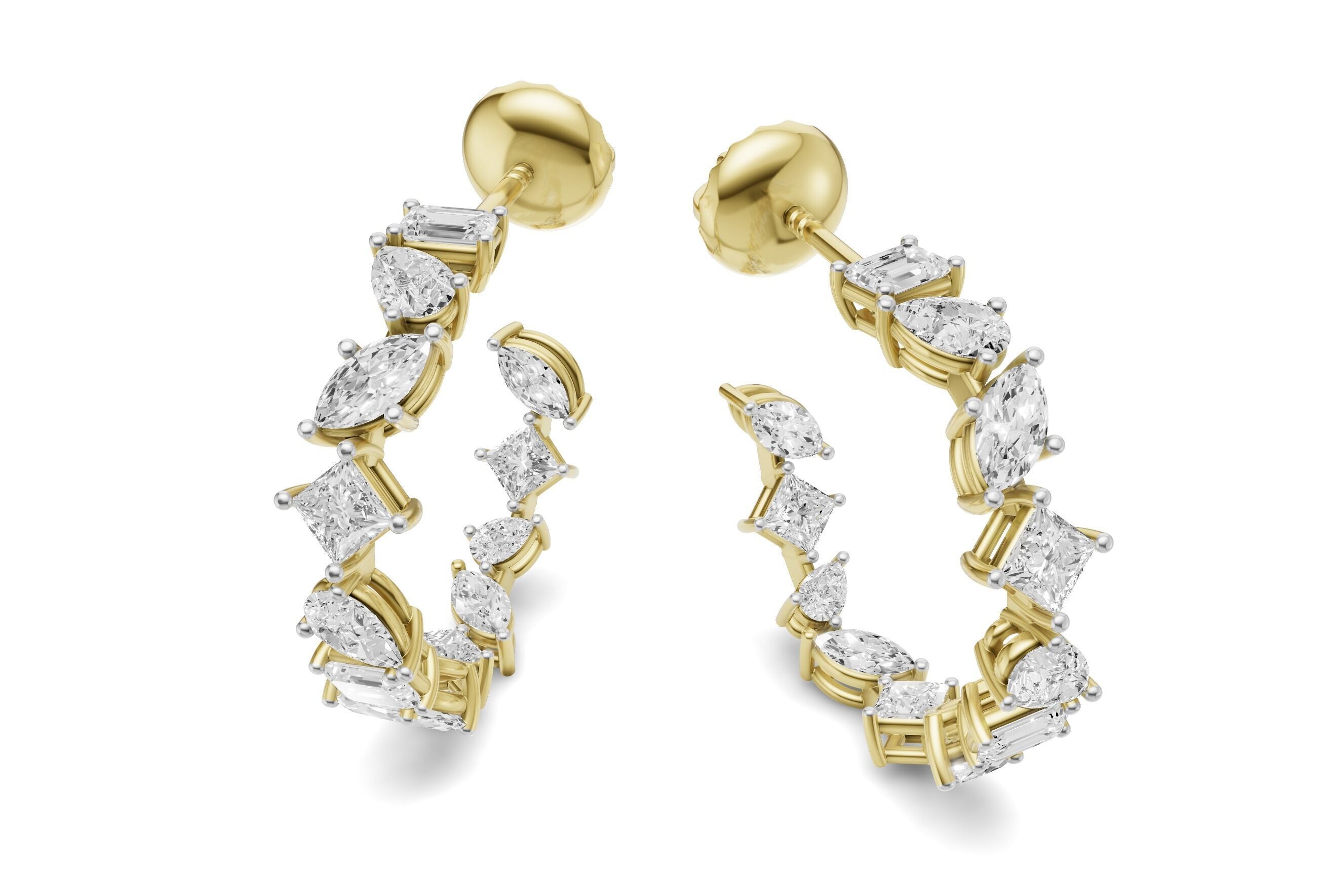 Multi Shape Diamond Hoop Earrings