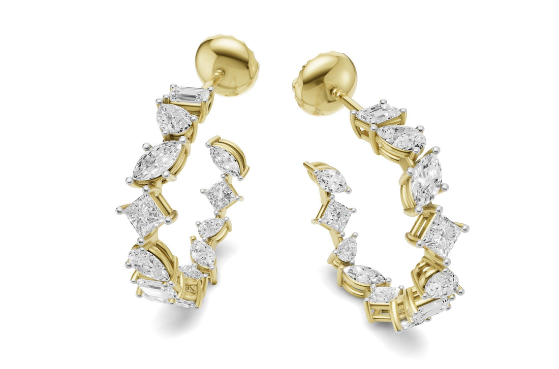 Multi Shape Diamond Hoop Earrings