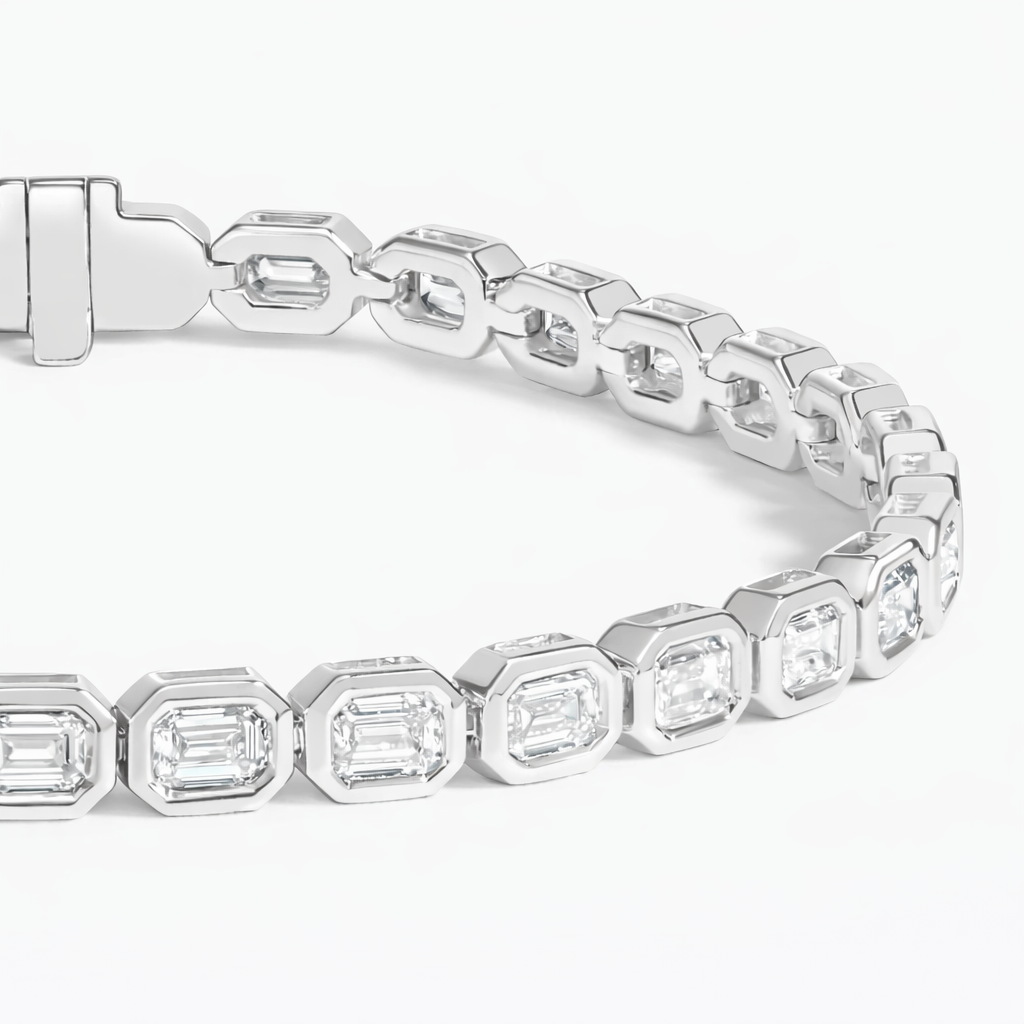 Emerald Cut Bezel Set Diamond Tennis Bracelet For Women Luxury