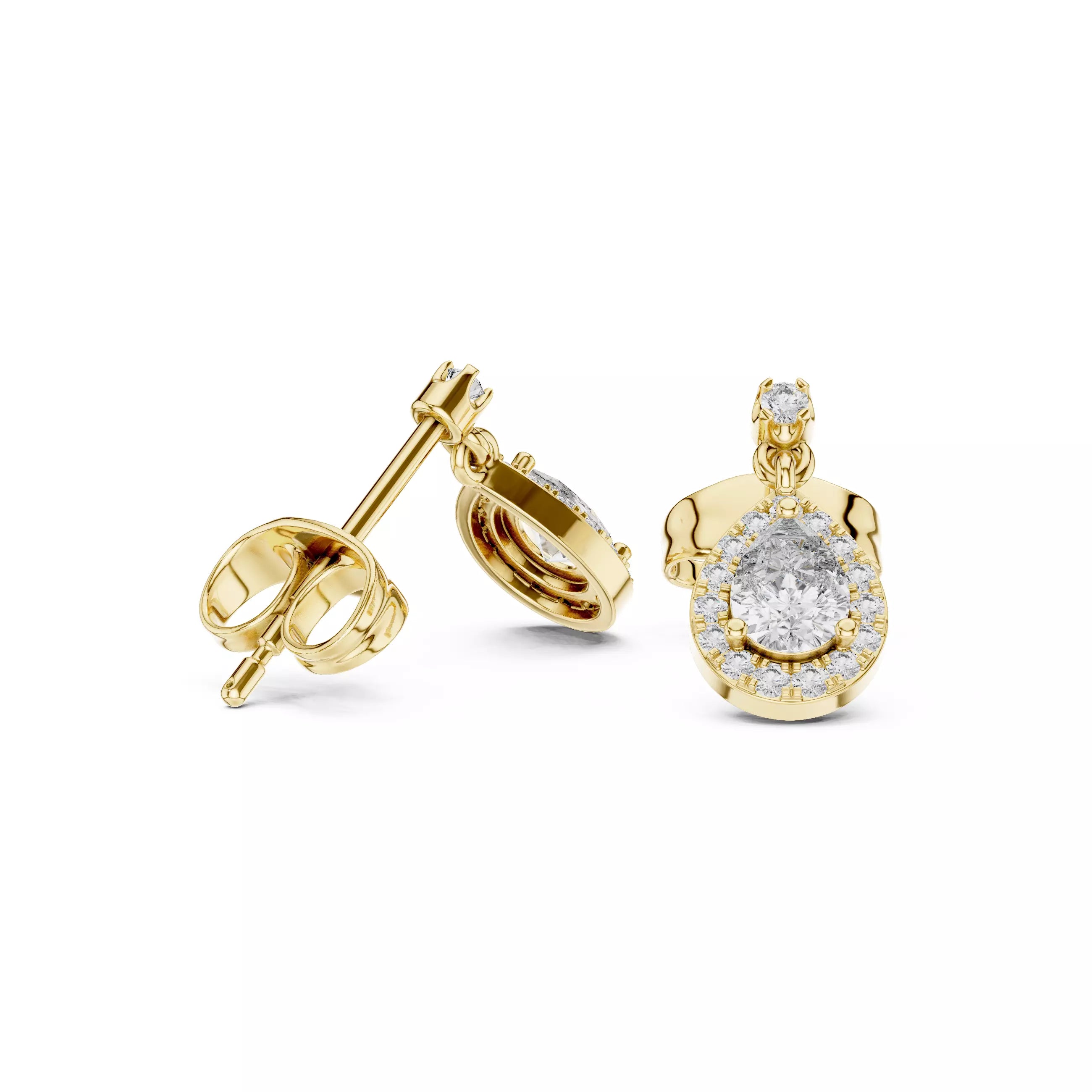 Pear Shape Diamond Halo Drop Stud Earrings