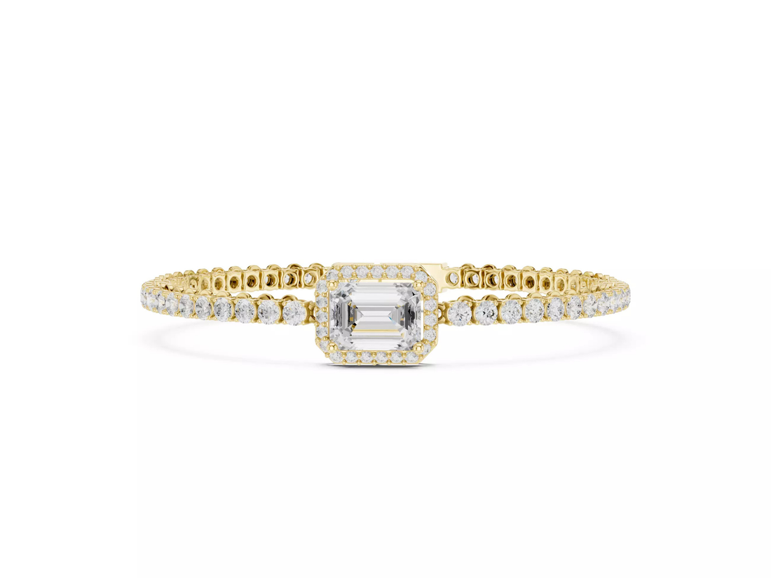 Emerald \ Round Cut Diamond Halo Tennis Bracelet Fine Jewelry