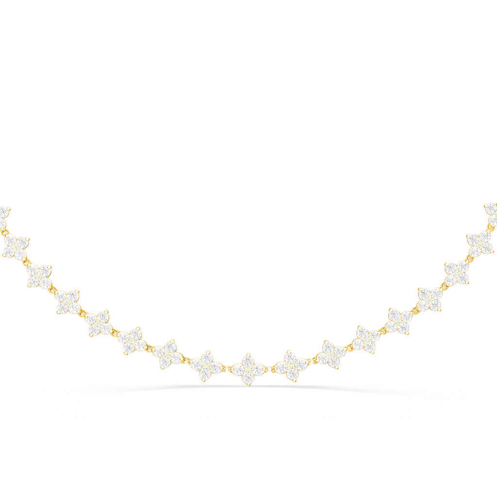 Floral Round Diamond Tennis Necklace For Women