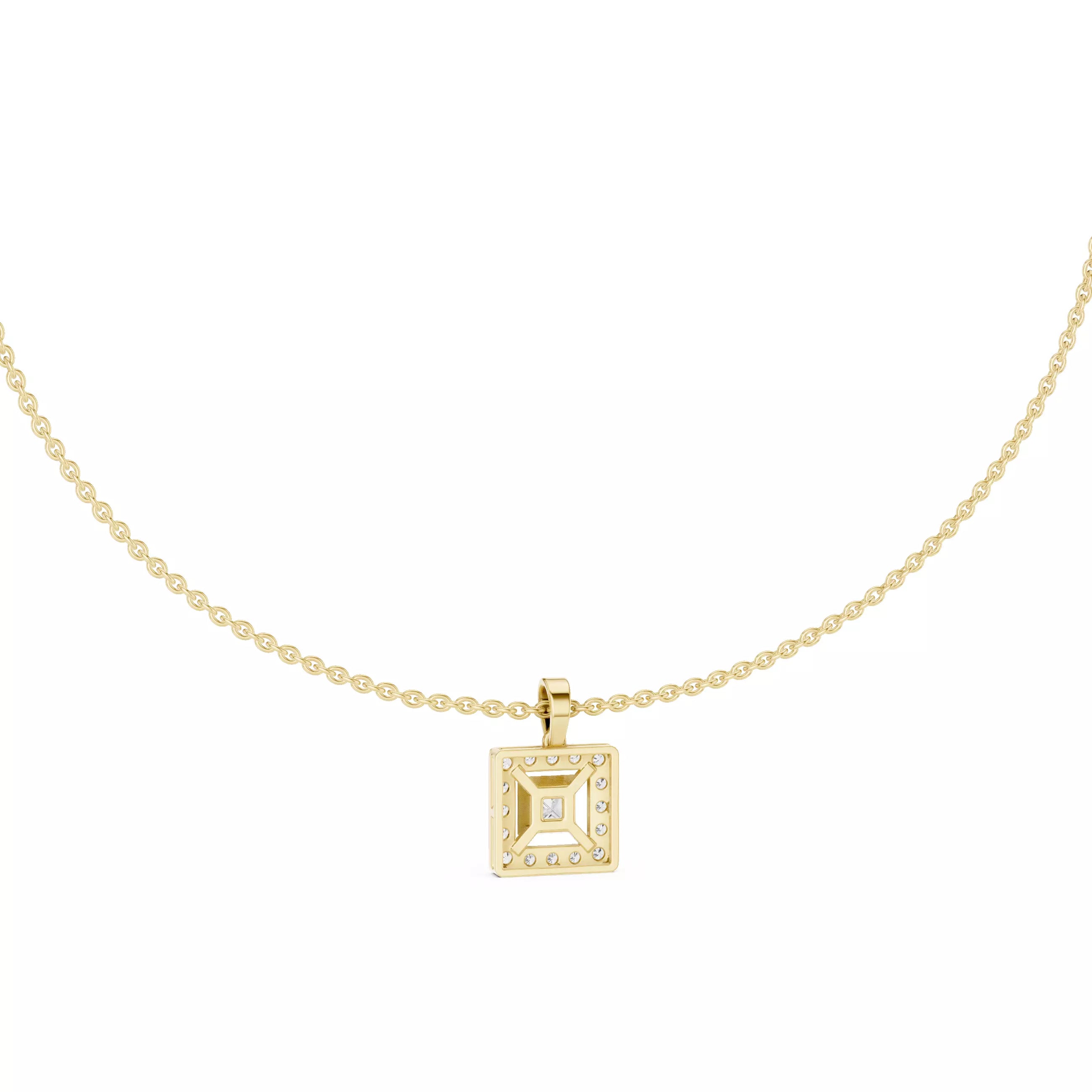 Princess Cut Diamond Halo Pendant Necklace