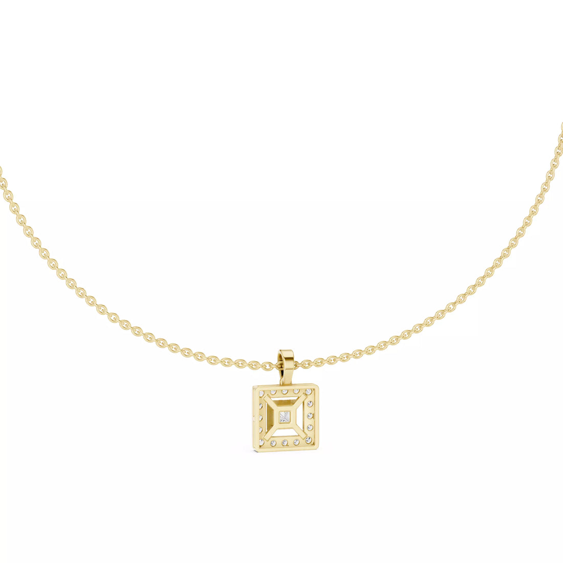Princess Cut Diamond Halo Pendant Necklace