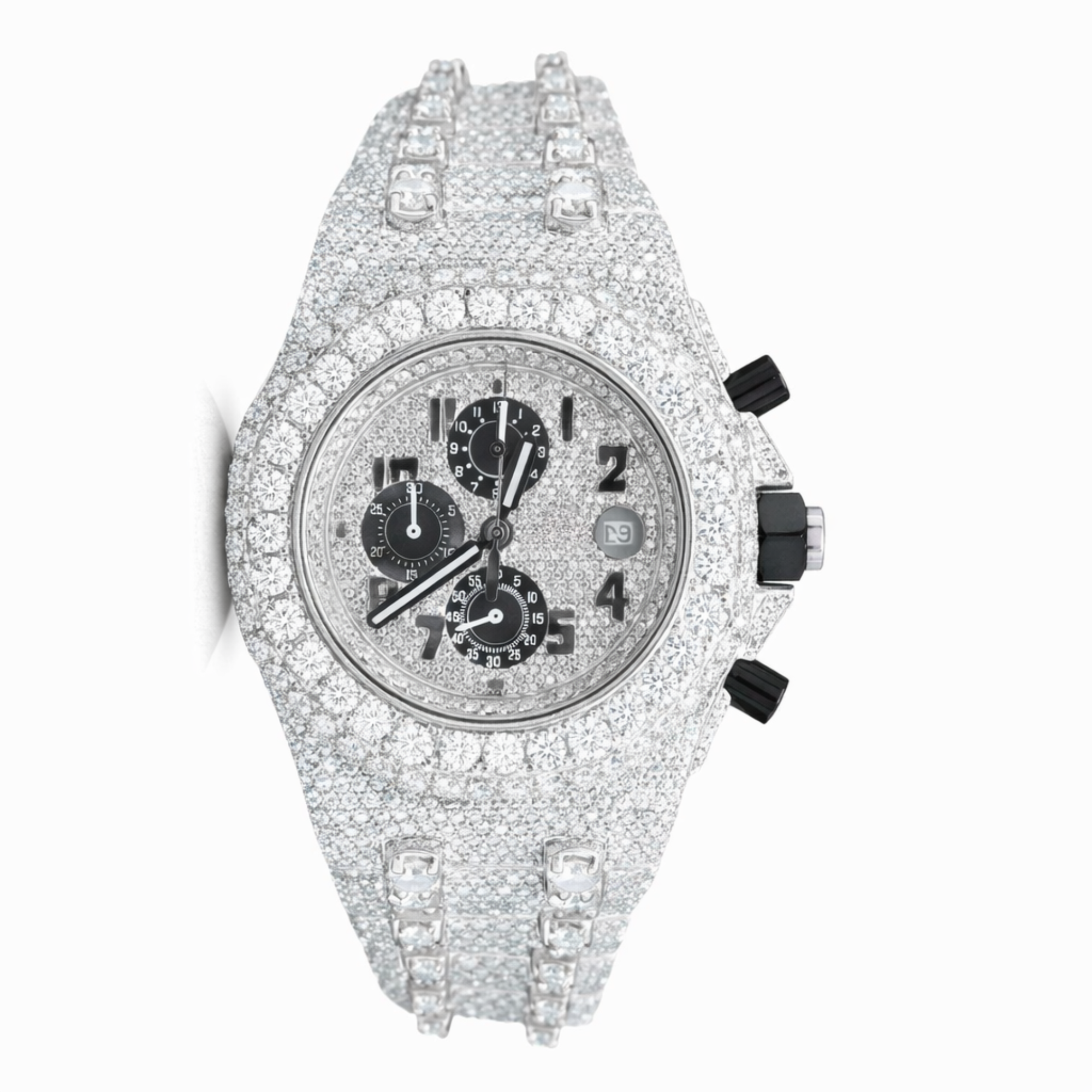 Moissanite Diamond Chronograph Two Tone Watch With Silver,Gold, Rose Gold