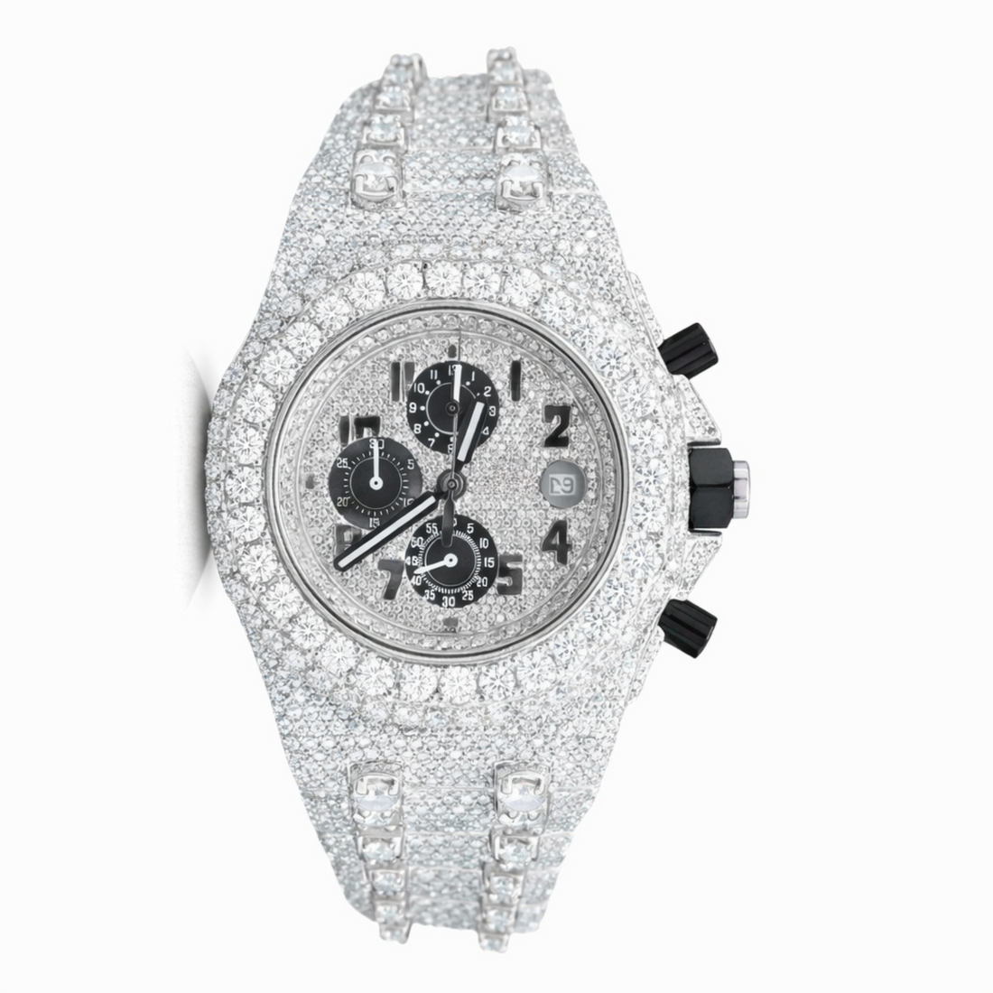 Moissanite Diamond Chronograph Two Tone Watch With Silver,Gold, Rose Gold