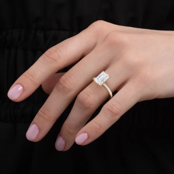 Emerald Cut Solitaire Pavé Ring