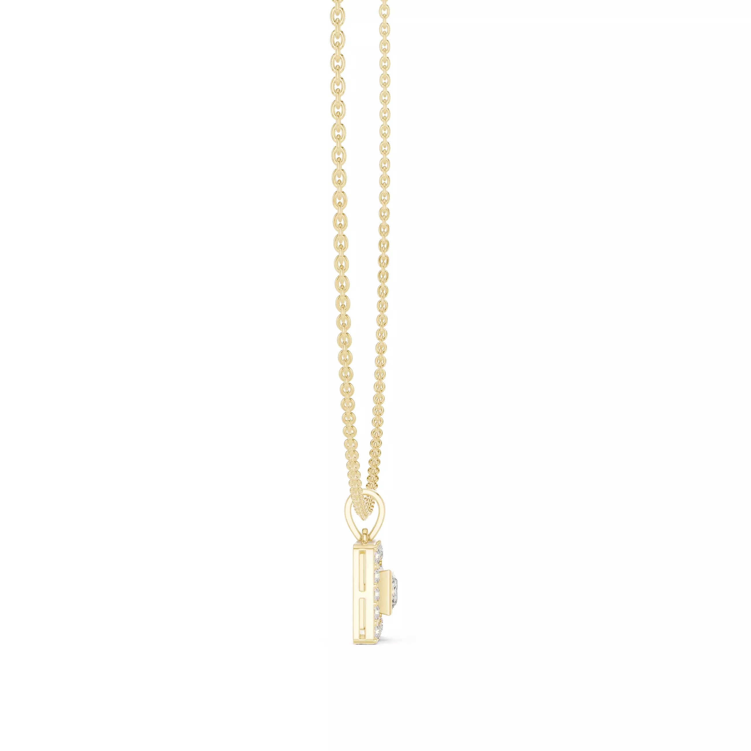 Princess Cut Diamond Halo Pendant Necklace