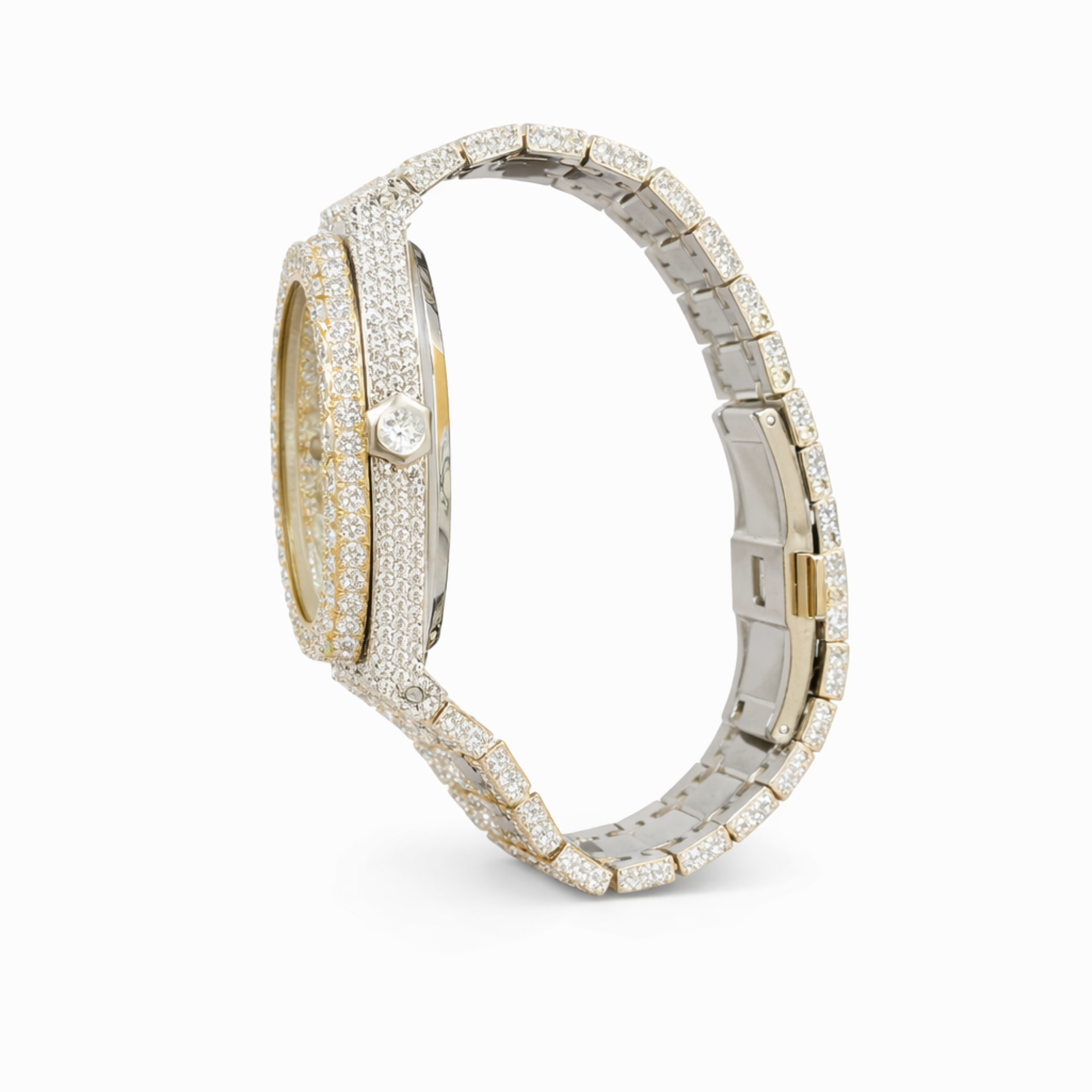 Luxury Moissanite Diamond Watch With Date Display With Silver, Gold