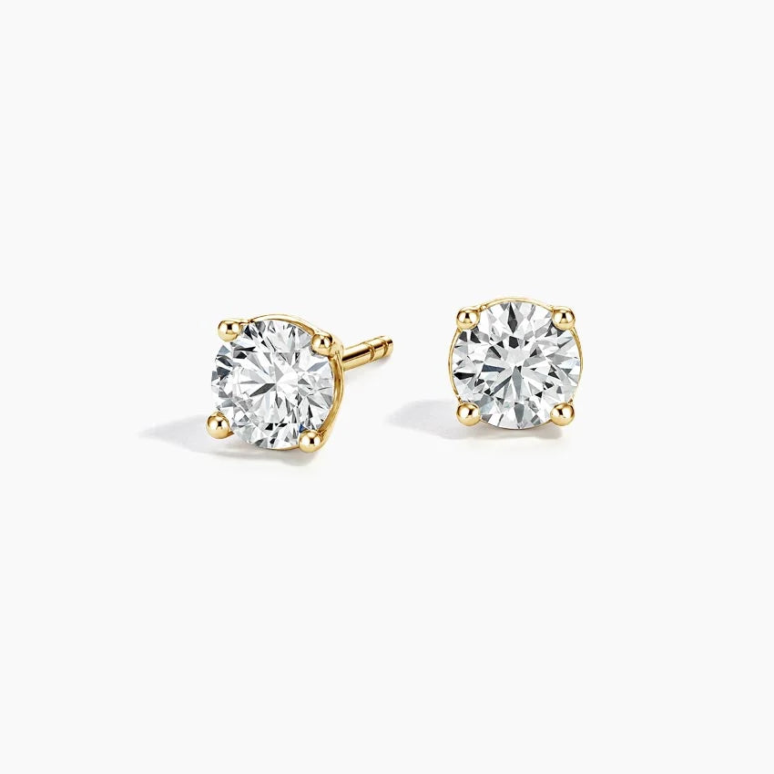 Round Cut Moissanite Diamond Stud Earrings Classic Solitaire Gold