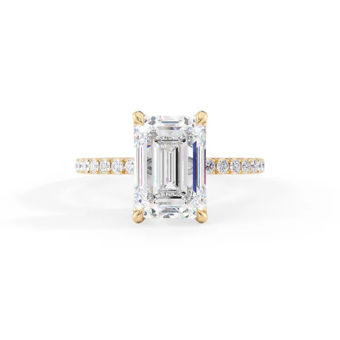 Emerald Cut Diamond Pave band Engagement Ring