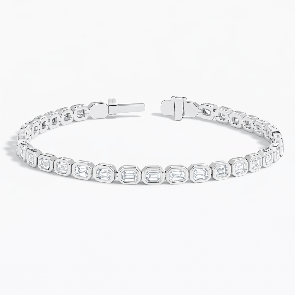 Emerald Cut Bezel Set Diamond Tennis Bracelet For Women Luxury