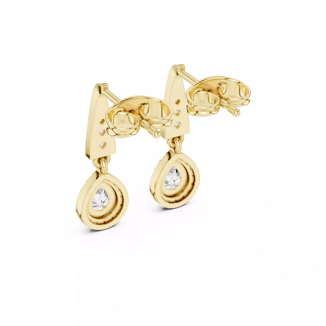 Pear Halo Diamond Drop Earrings with Modern Detail