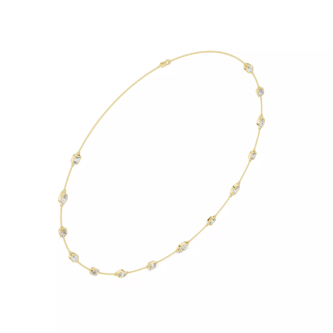Multi Shape Diamond Bezel Station Necklace