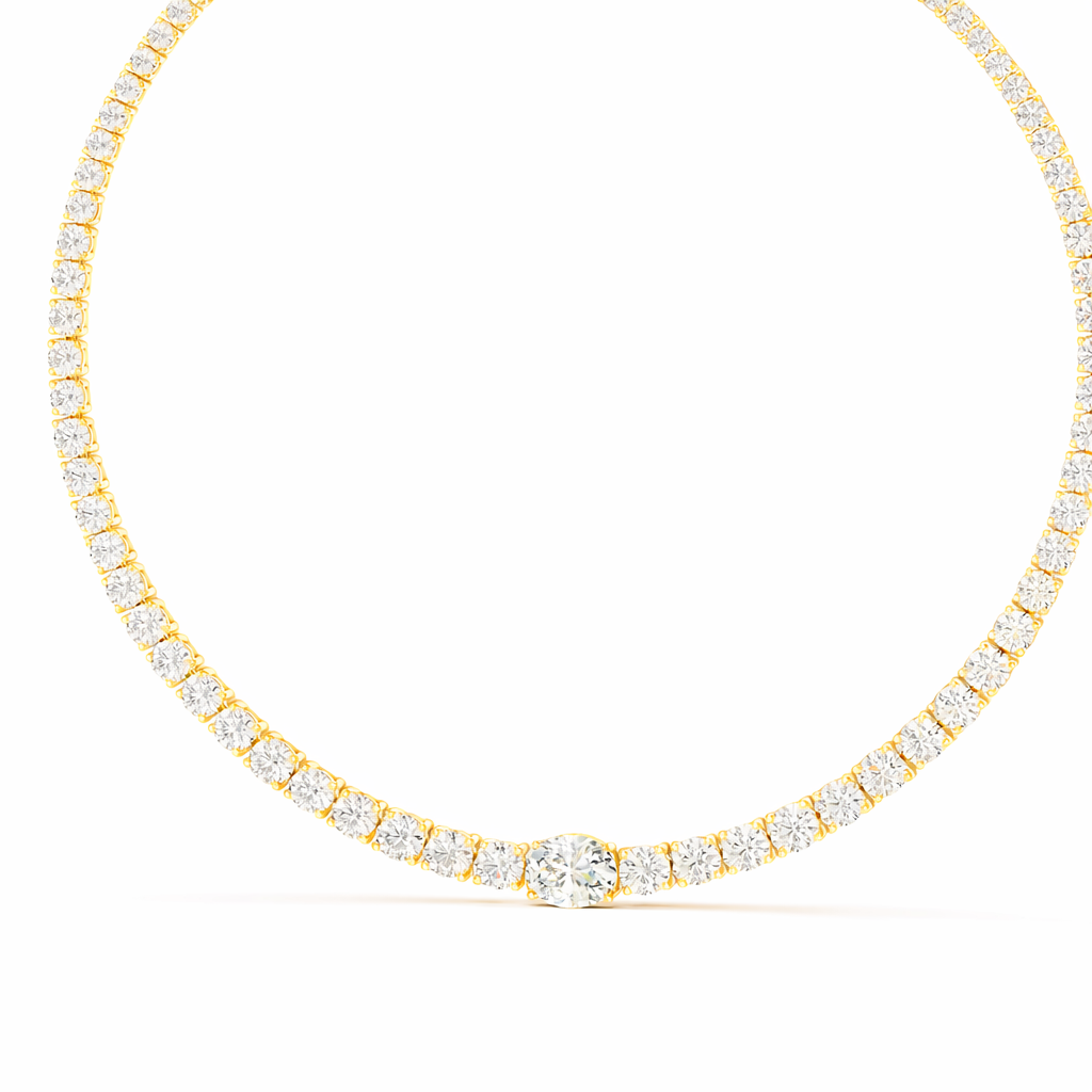 Round cut Diamond Tennis Necklace With Center Solitaire