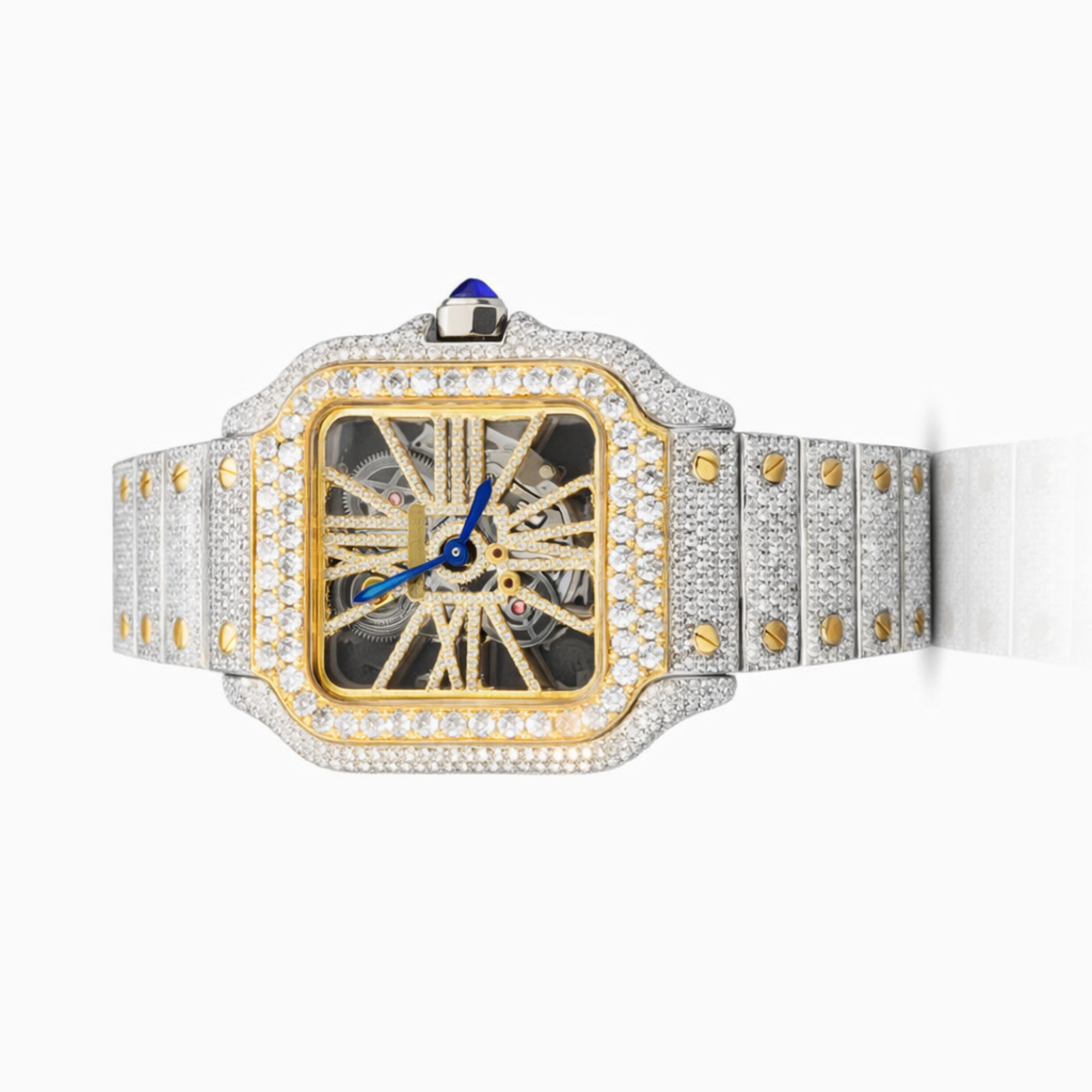 Iced Out Skeleton Square Dial Moissanite Diamond Luxury Watch