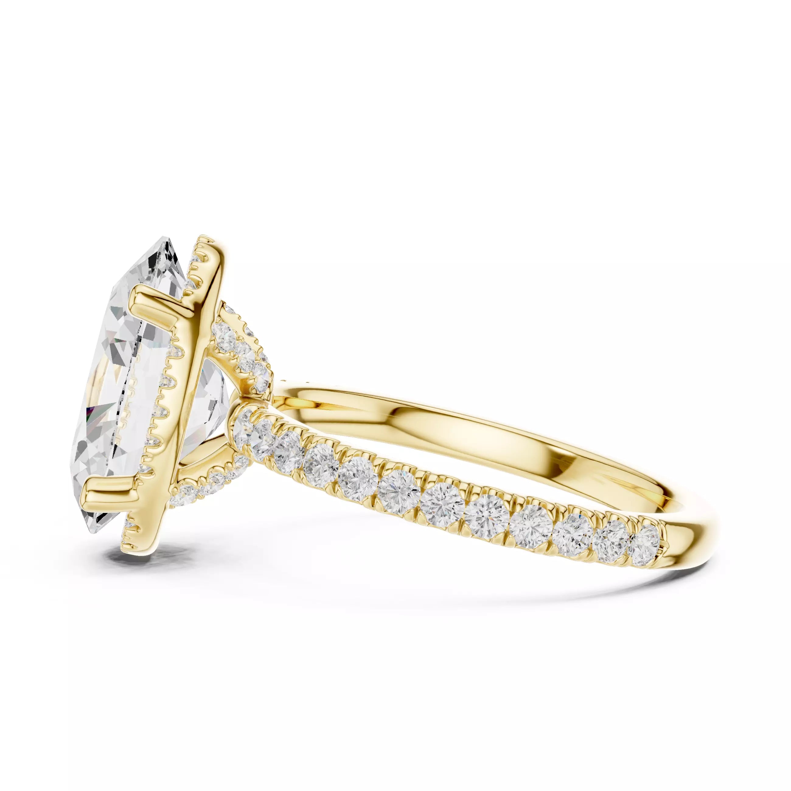 Oval cut Diamond Engagement Ring With Hidden Halo Pave Band
