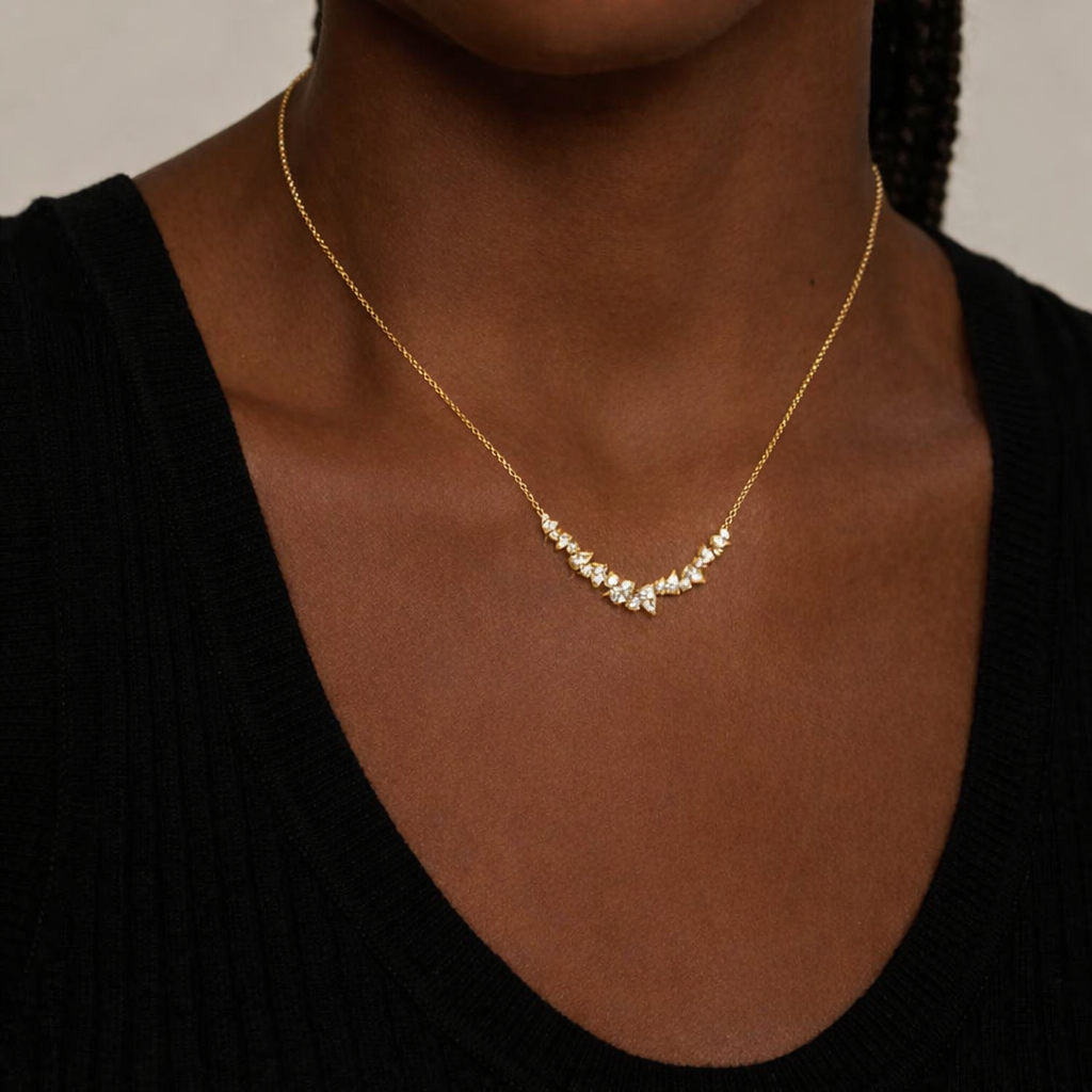 Pear\Round Cut Diamond Cluster Necklace For Women