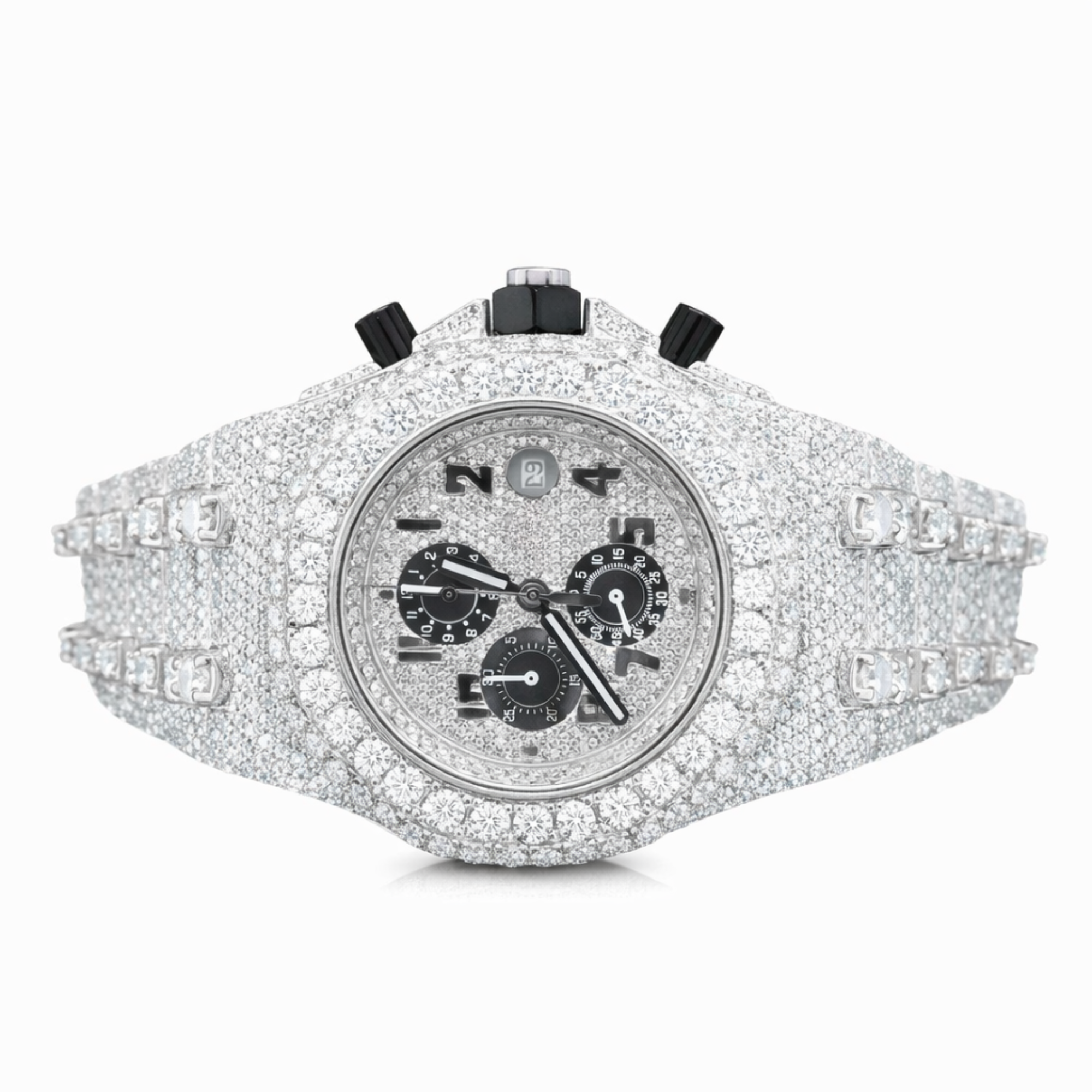 Moissanite Diamond Chronograph Two Tone Watch With Silver,Gold, Rose Gold